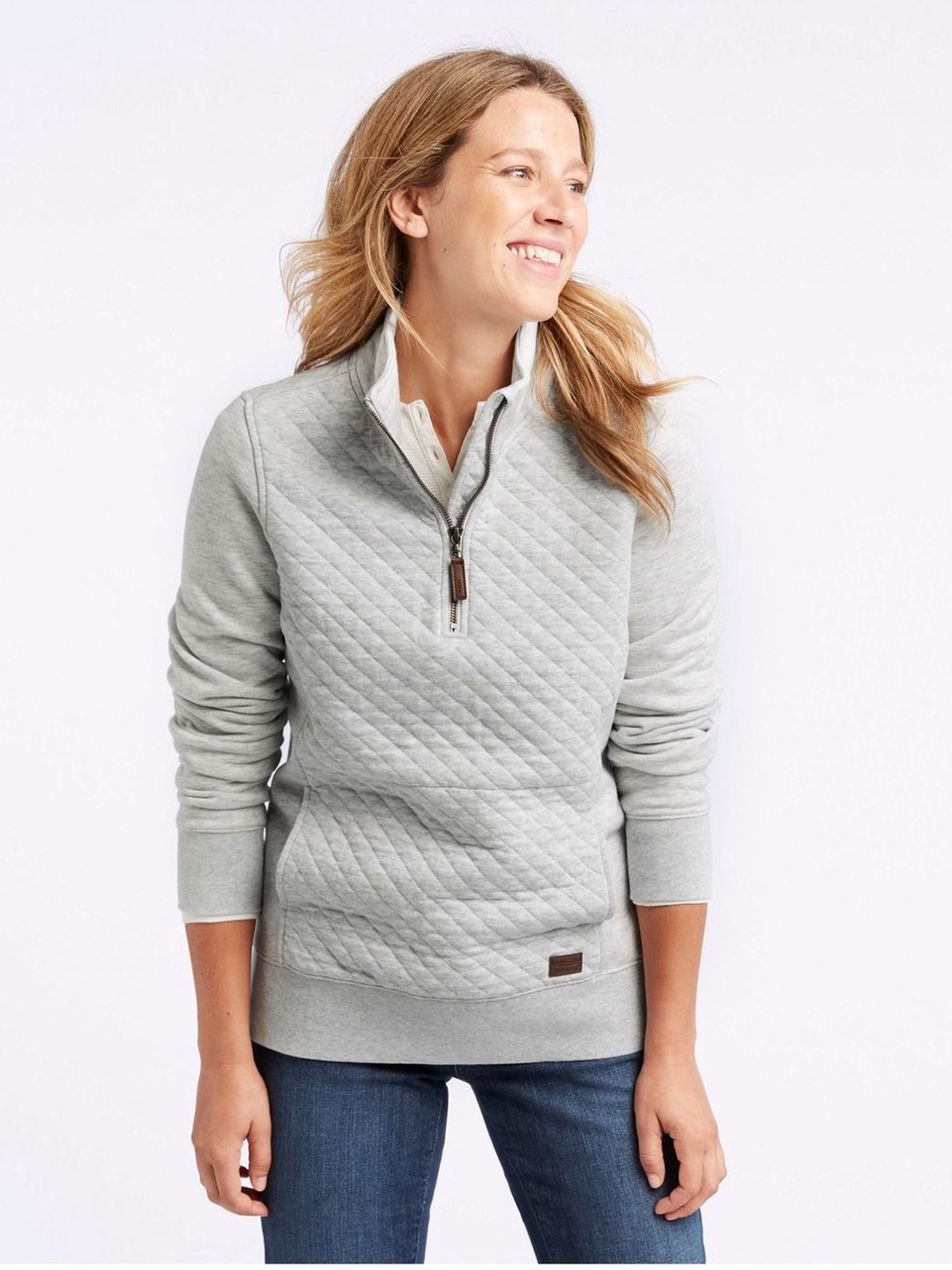 L.L. Bean Women’s Quilted Gray Quarter-Zip Pullover